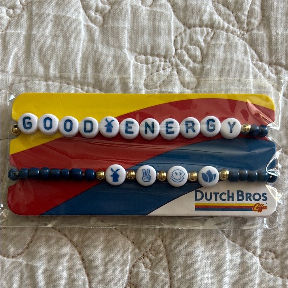 Dutch Bros Blue and Gold Beaded Bracelet Set